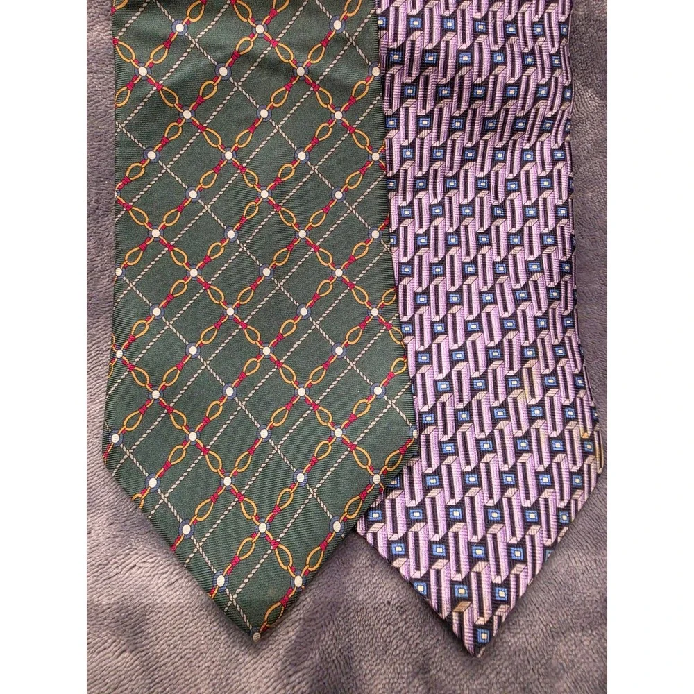 Stafford Silk Tie Lot Green Equestrian Chain Purple Geometric Pattern Neckties